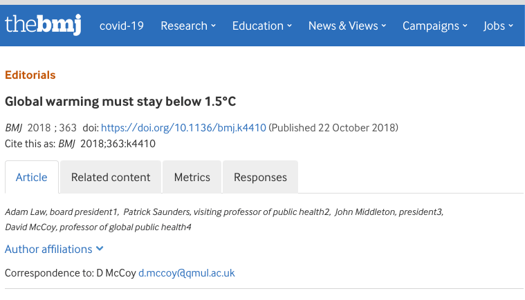 British Medical Journal: Global warming must stay below 1.5°C